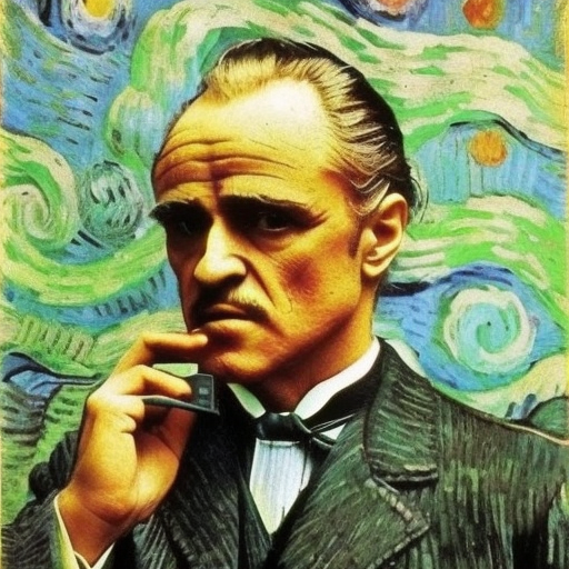 Van Gogh if he painted vito corleone holding a phone