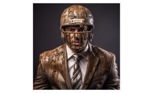 business man with helmet and covered in mud...