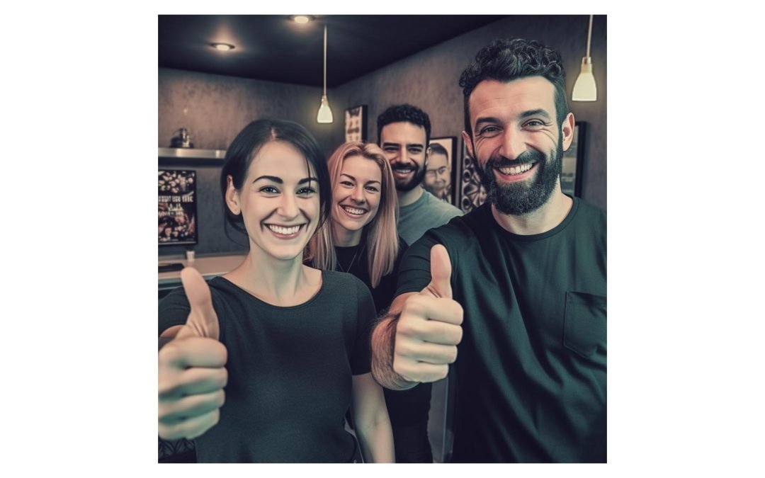 happy customers with thumbs up