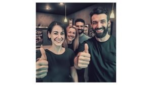 happy customers with thumbs up