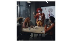 A clown which shows the spammer is holding a business meeting