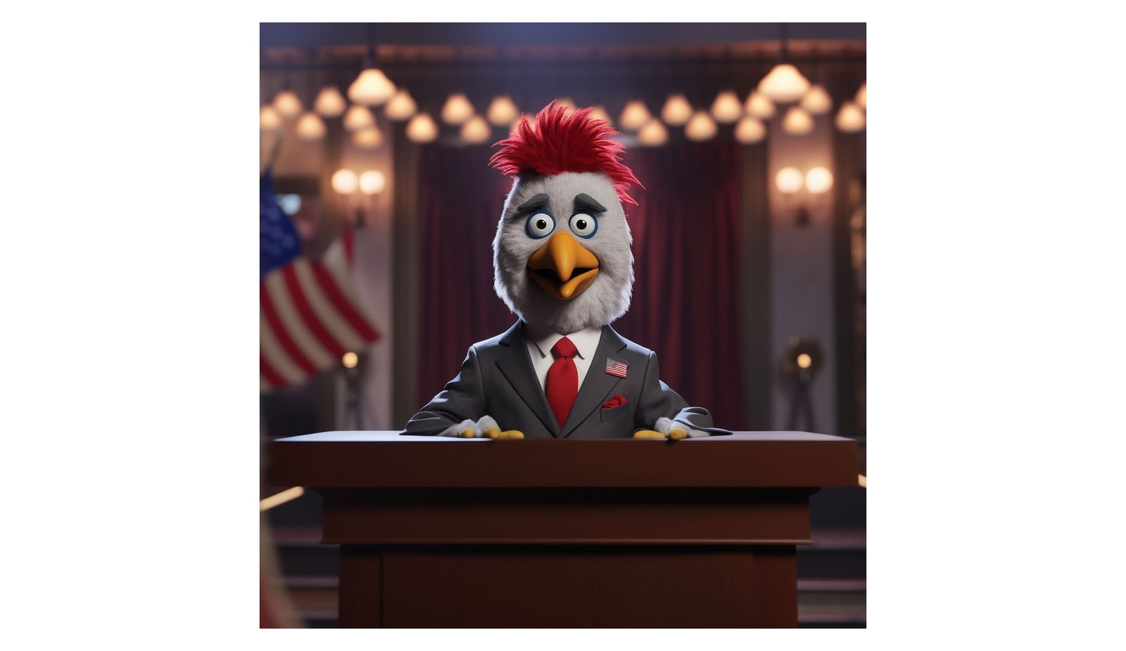 Terried chicken at a Presidential Lectern