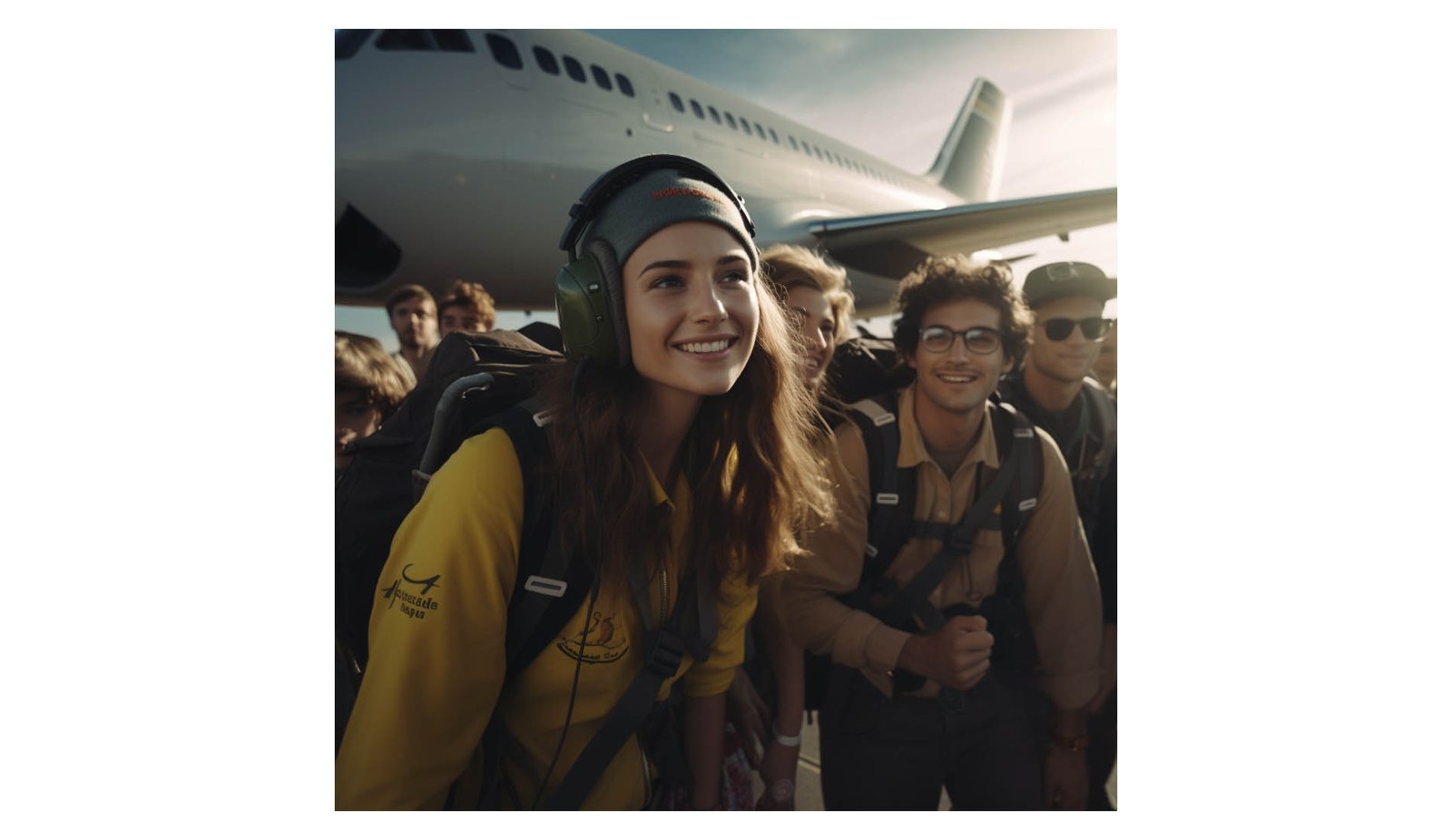 people waiting to jump on a plane