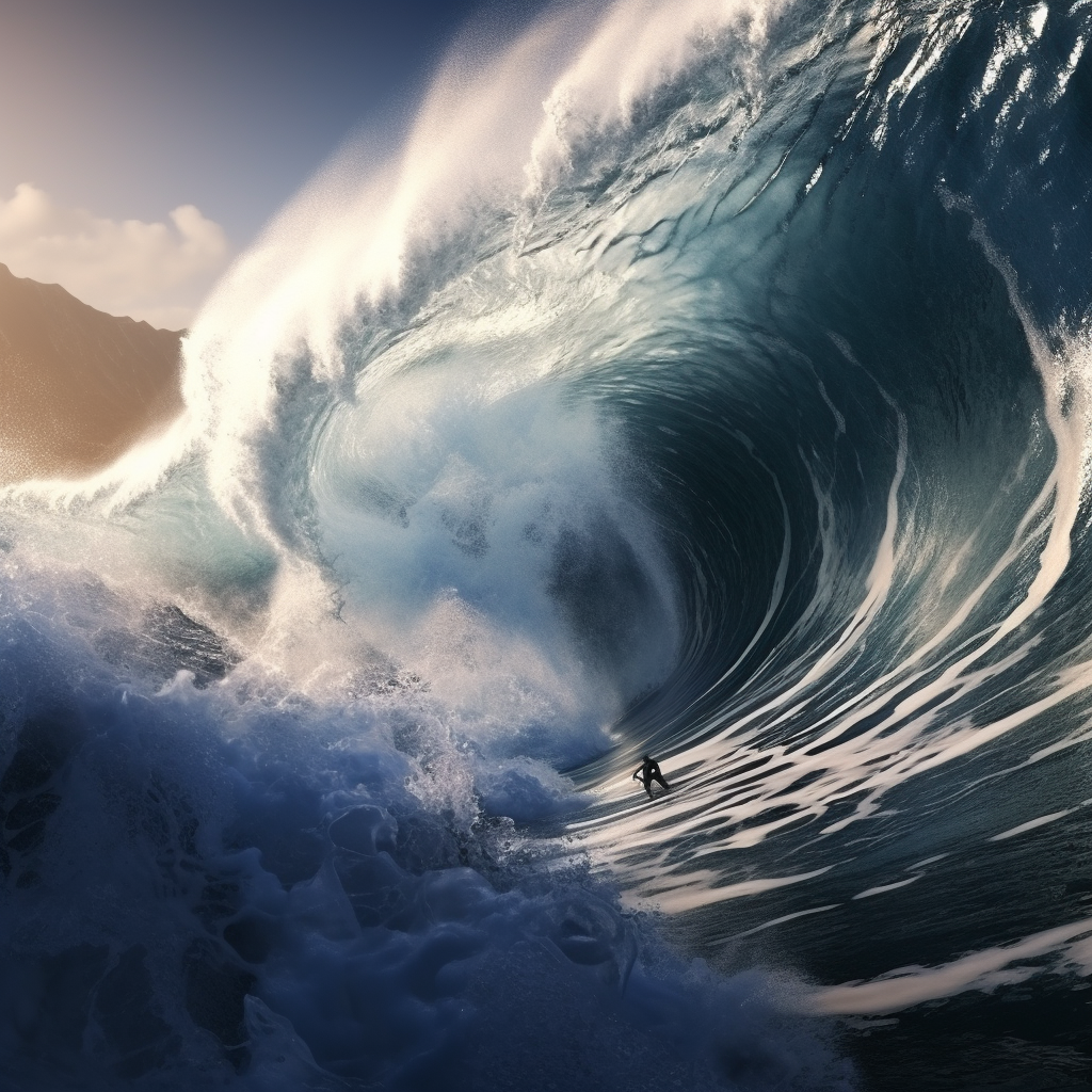 surfer under a huge wave