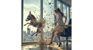 woman kicking a donkey out of her office with the donkey representing a PIA customer