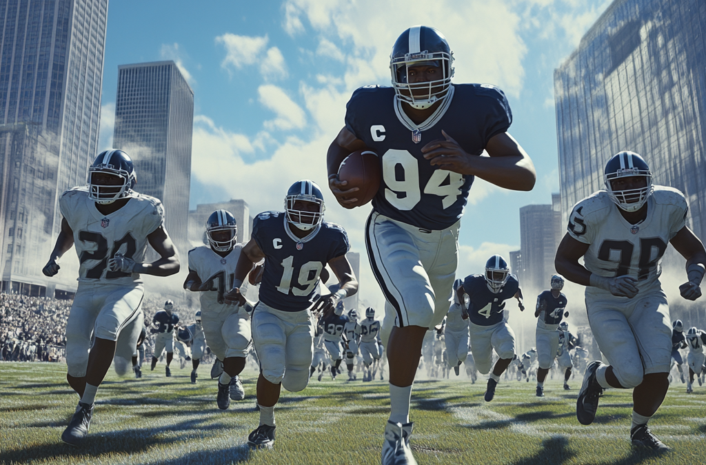 point of view of nfl player who has a bunch of players running towards him