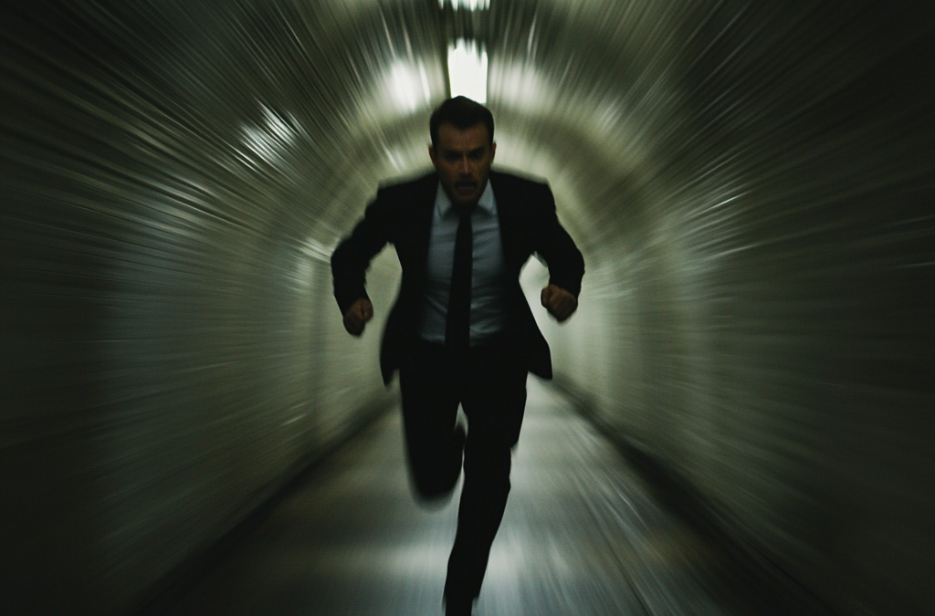 business man running in tunnel