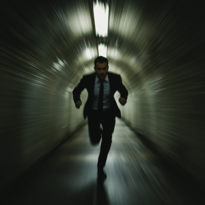 business man running in tunnel