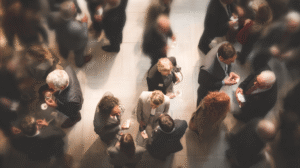 Birds Eye view of crowded networking event where no real value being generated