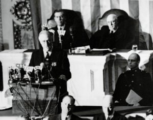 photo of FDR delivering declaration of war speech after pearl harbour attack to US congress on 8 Dec 1941