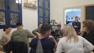 live shot from cafe in Greece where friend did zeibekiko