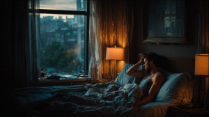 Man up in middle of night.. can't sleep.. early dawn light creeping in