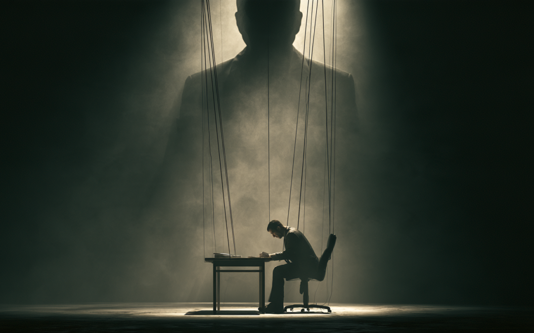 business owner on strings pulled by shadowy single dominant customer