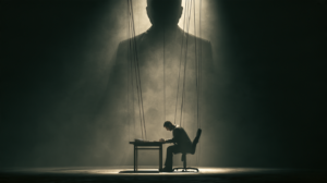business owner on strings pulled by shadowy single dominant customer